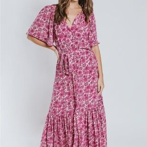 NWT Raga Sonia Belted Floral Pink Maxi Dress